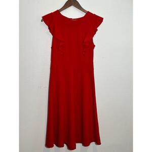 YATHON Women's Vintage Ruffle A Line Swing Casual Cocktail Party Dresses -Red